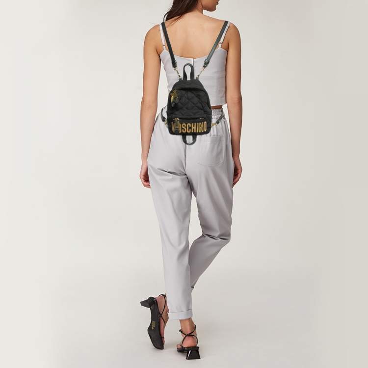 Pre Owned Moschino Black Quilted Nylon Mini Classic Logo Backpack