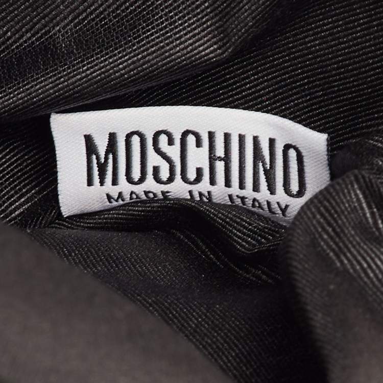 Pre Owned Moschino Black/Red Satin and Leather Tassel Floral Embroidered Shoulder Bag