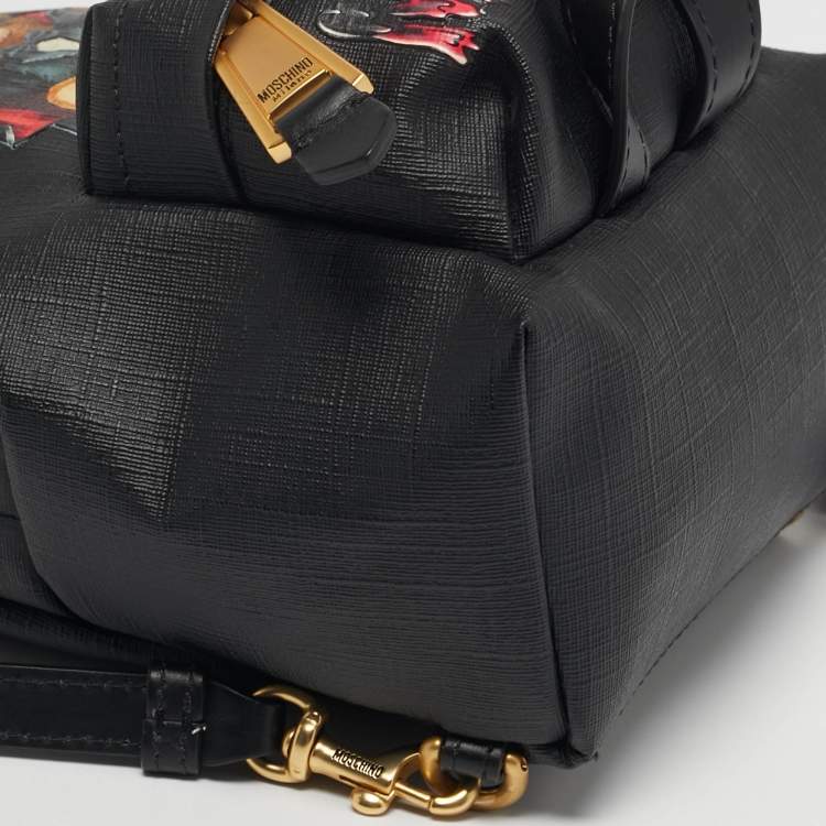 Pre Owned Moschino Jeremy Scott Bat Teddy Bear Mini Black Coated Canvas Backpack