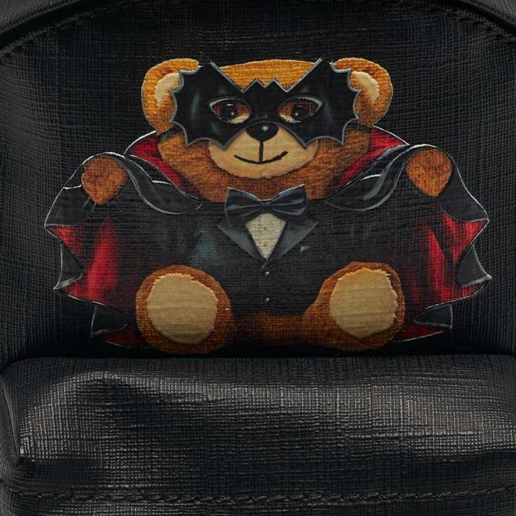 Pre Owned Moschino Jeremy Scott Bat Teddy Bear Mini Black Coated Canvas Backpack