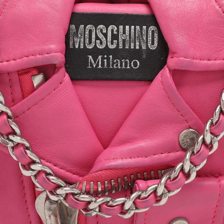 Pre Owned Moschino Capsule Biker Pink Leather Crossbody Bag