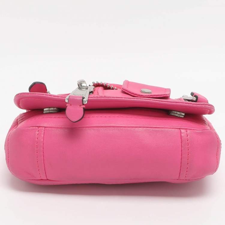 Pre Owned Moschino Capsule Biker Pink Leather Crossbody Bag