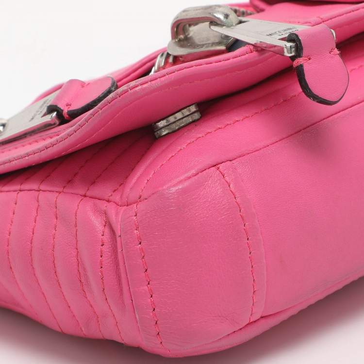 Pre Owned Moschino Capsule Biker Pink Leather Crossbody Bag