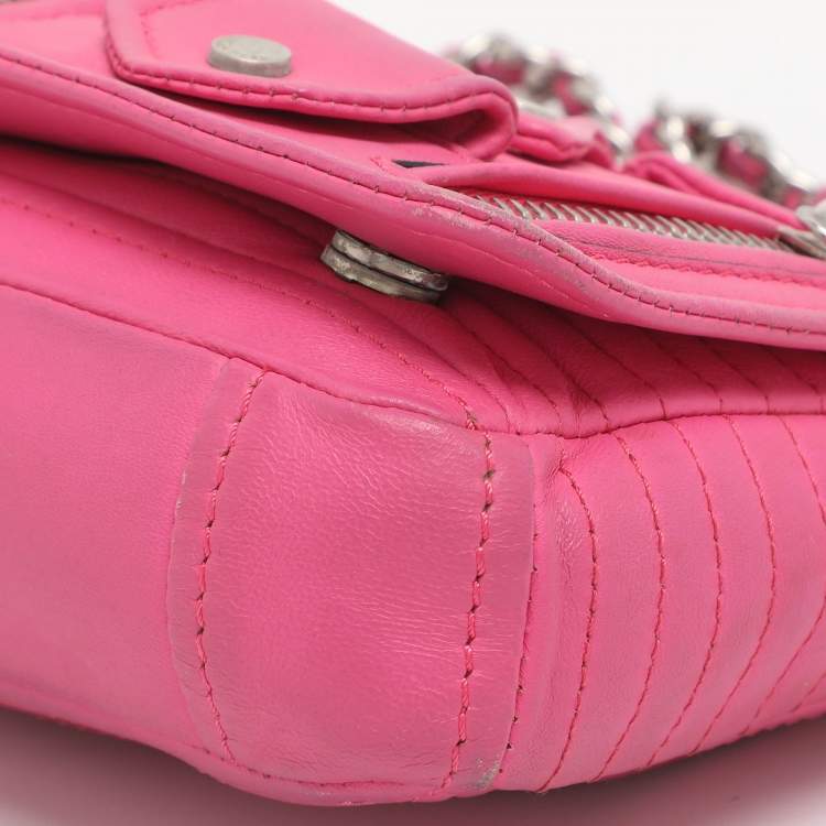 Pre Owned Moschino Capsule Biker Pink Leather Crossbody Bag