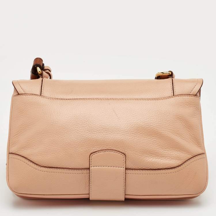 Pre Owned Moschino Hidden Lock Beige/Brown Leather Shoulder Bag