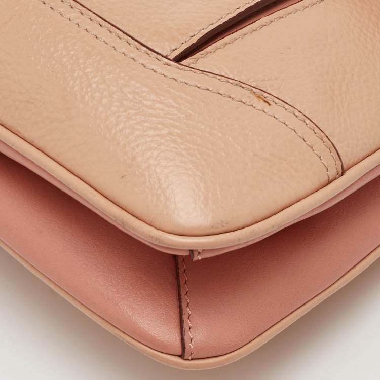 Pre Owned Moschino Hidden Lock Beige/Brown Leather Shoulder Bag