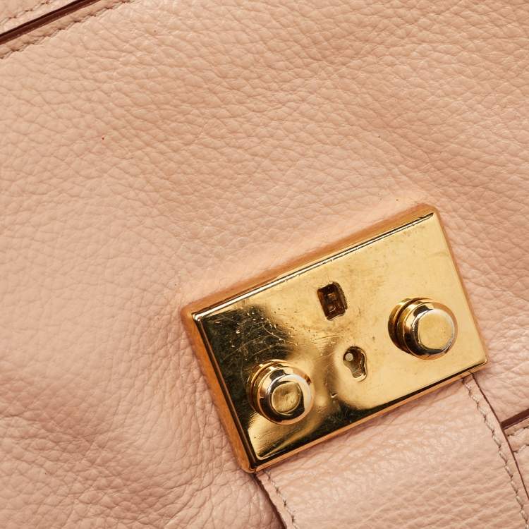 Pre Owned Moschino Hidden Lock Beige/Brown Leather Shoulder Bag