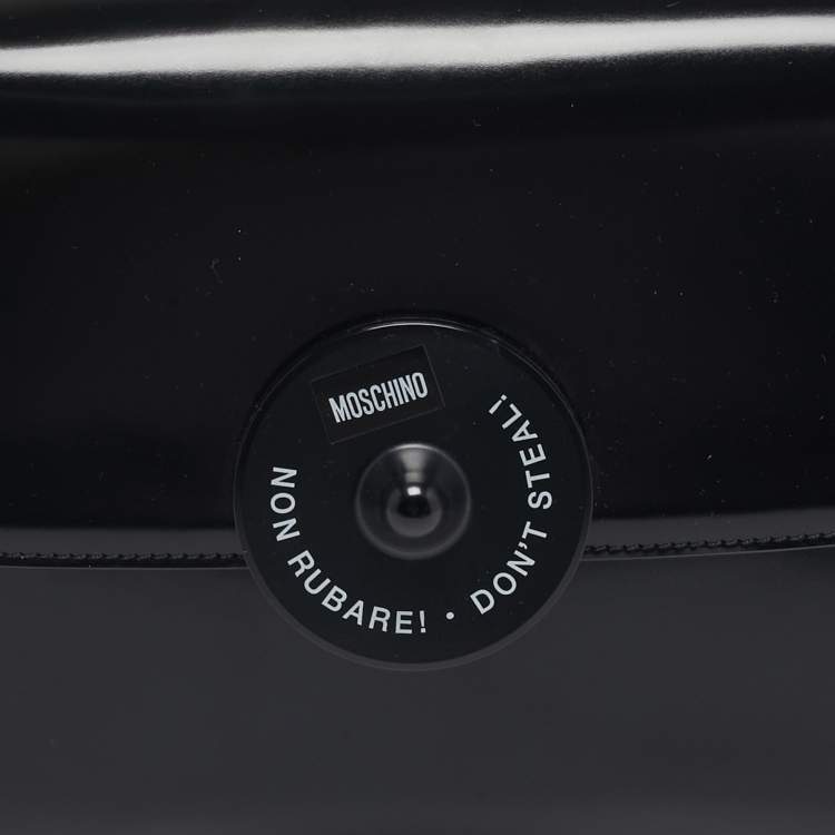 Pre Owned Moschino Black Glossy Leather Flap Shoulder Bag