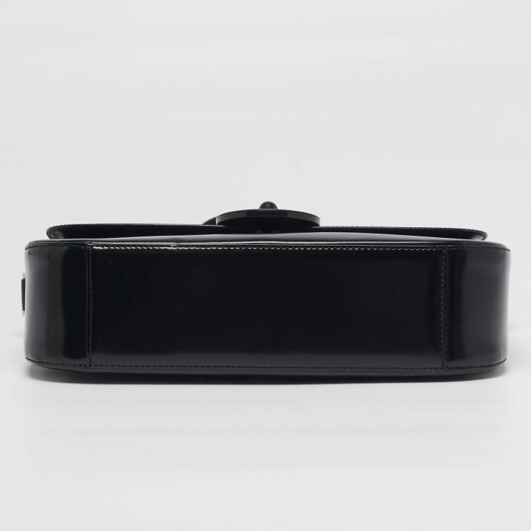 Pre Owned Moschino Black Glossy Leather Flap Shoulder Bag