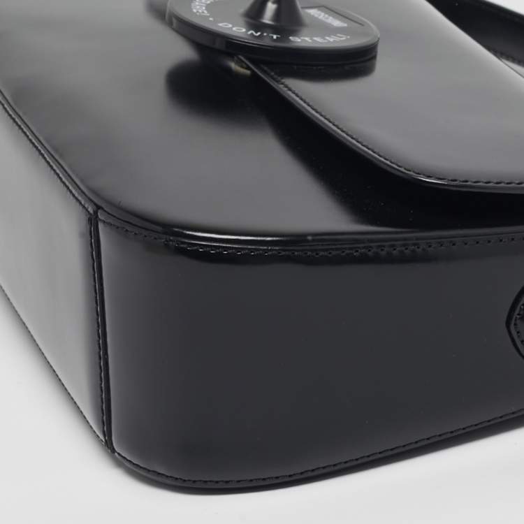 Pre Owned Moschino Black Glossy Leather Flap Shoulder Bag