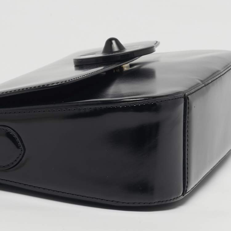 Pre Owned Moschino Black Glossy Leather Flap Shoulder Bag