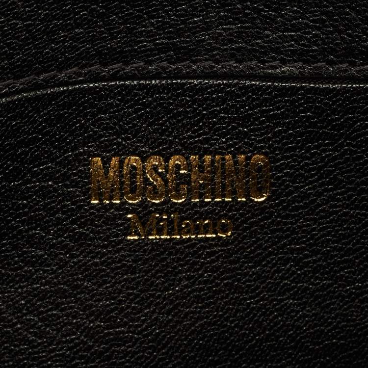 Pre Owned حقيبة كتف موسكينو شعار قلاب جلد أسود