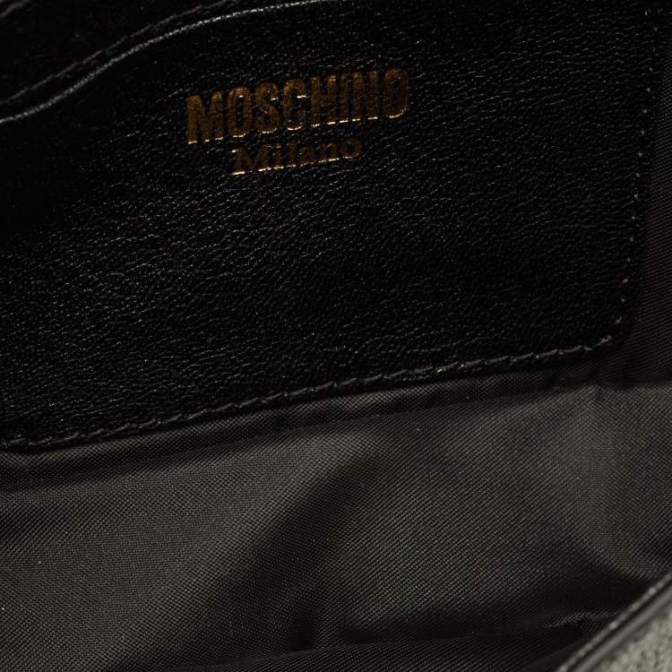 Pre Owned حقيبة كتف موسكينو شعار قلاب جلد أسود