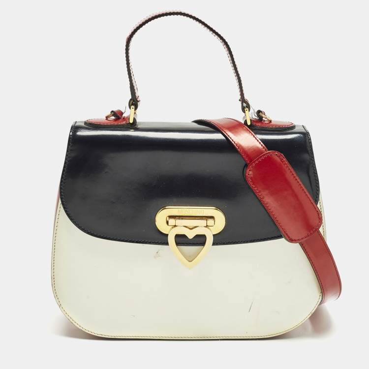 Pre Owned Moschino Tricolor Patent Leather Flap Shoulder Bag