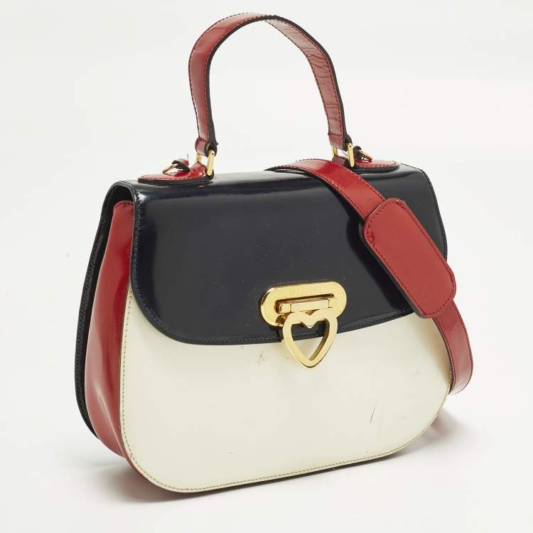 Pre Owned Moschino Tricolor Patent Leather Flap Shoulder Bag