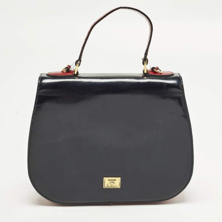 Pre Owned Moschino Tricolor Patent Leather Flap Shoulder Bag