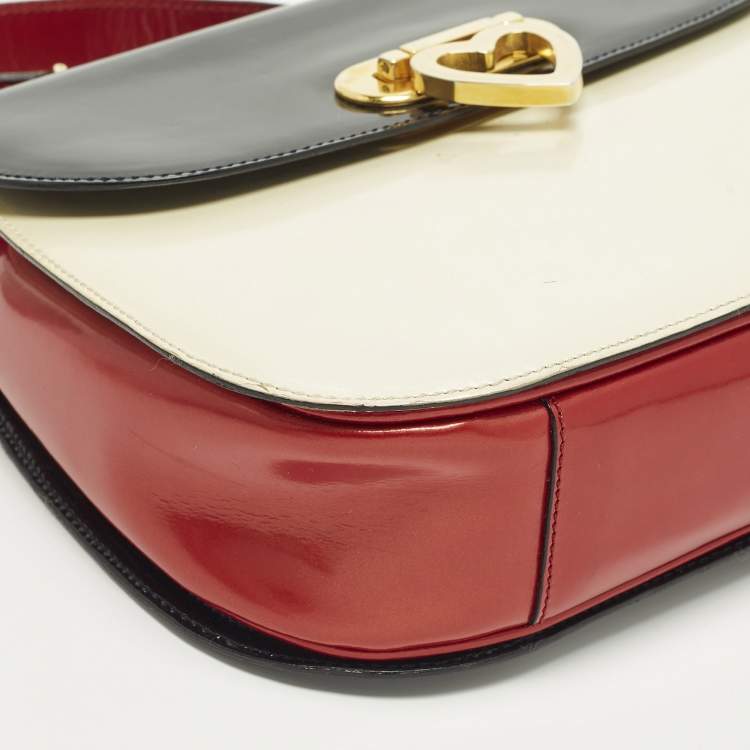 Pre Owned Moschino Tricolor Patent Leather Flap Shoulder Bag