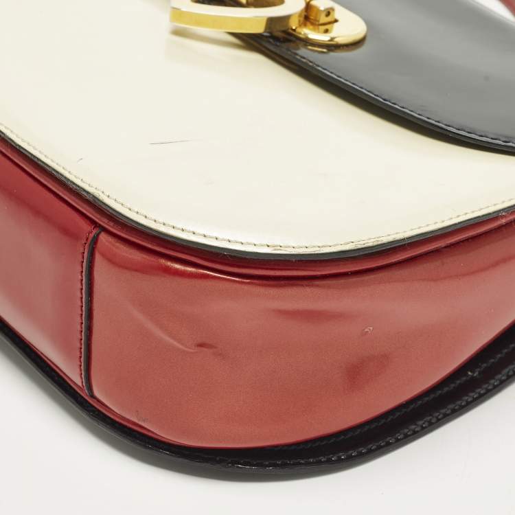 Pre Owned Moschino Tricolor Patent Leather Flap Shoulder Bag