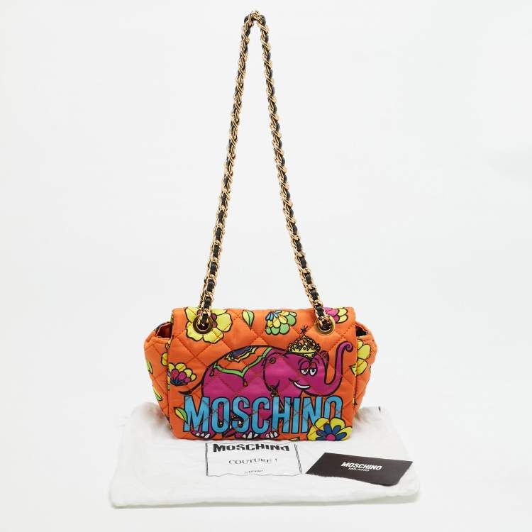 Pre Owned Moschino Elephant Crowned Multicolor Quilted Fabric Shoulder Bag