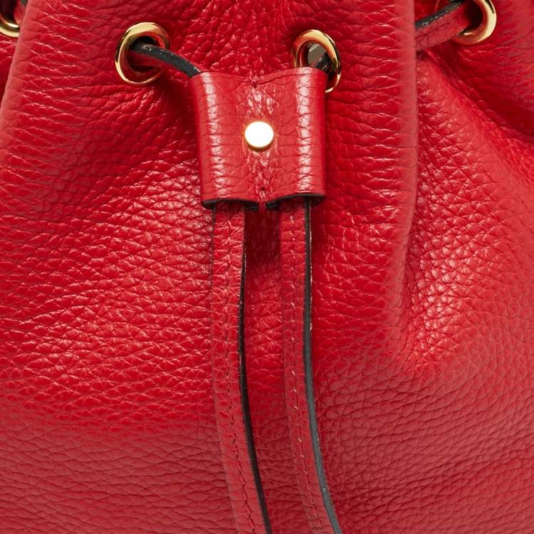 Pre Owned Moschino Logo Red Leather Drawstring Bucket Bag