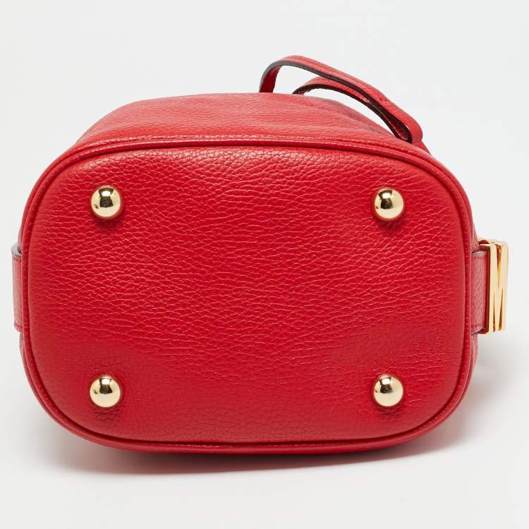Pre Owned Moschino Logo Red Leather Drawstring Bucket Bag