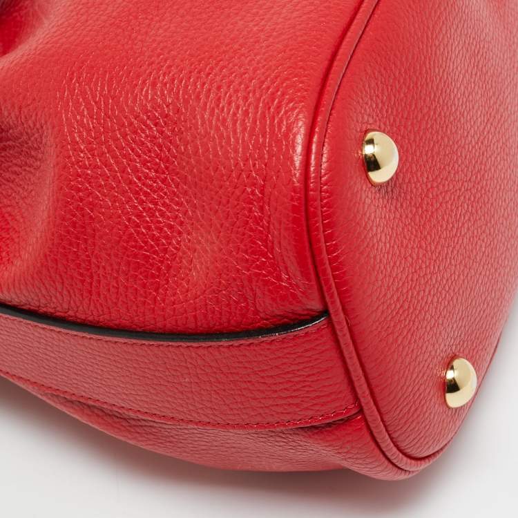 Pre Owned Moschino Logo Red Leather Drawstring Bucket Bag