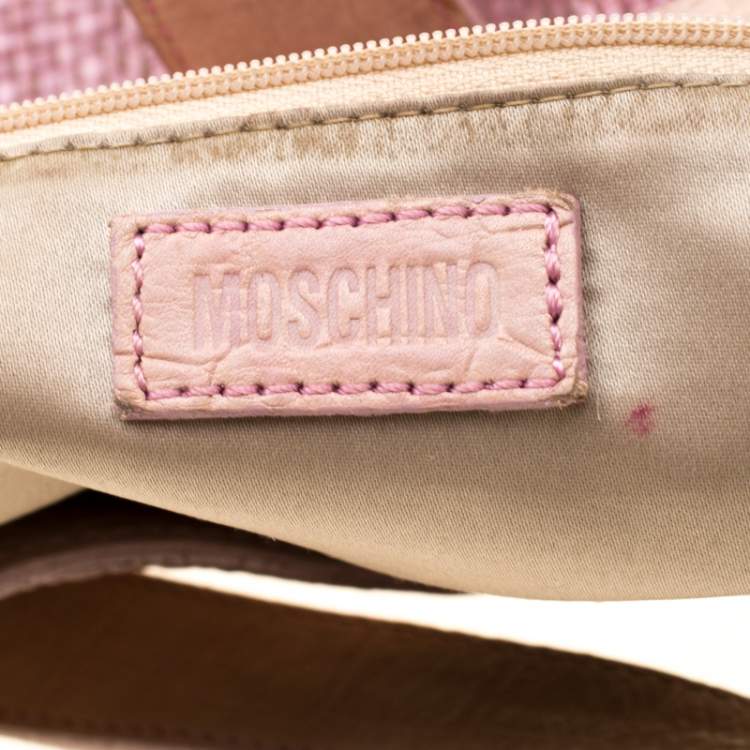 Pre Owned Moschino Pink/Beige Jute and Leather Hobo