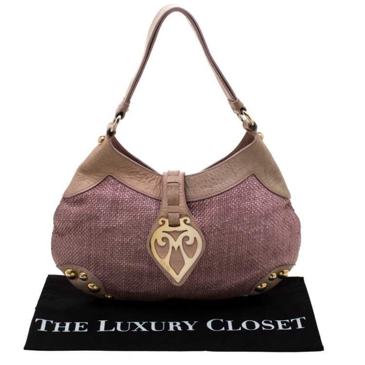 Pre Owned Moschino Pink/Beige Jute and Leather Hobo