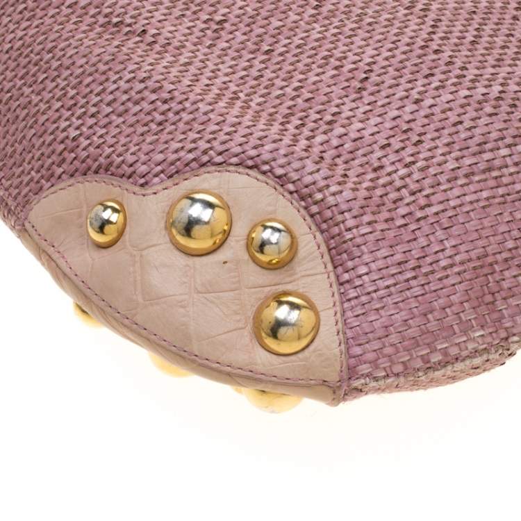 Pre Owned Moschino Pink/Beige Jute and Leather Hobo