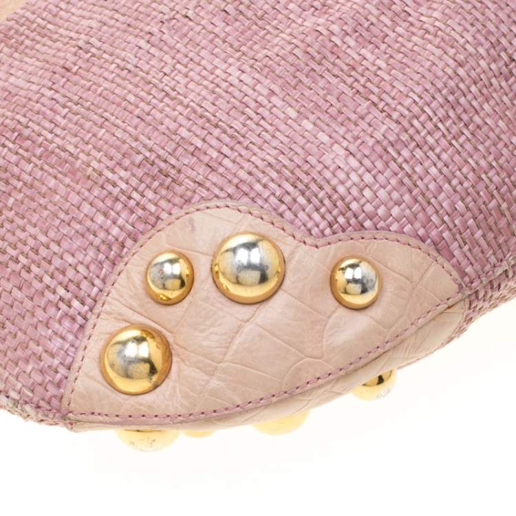 Pre Owned Moschino Pink/Beige Jute and Leather Hobo