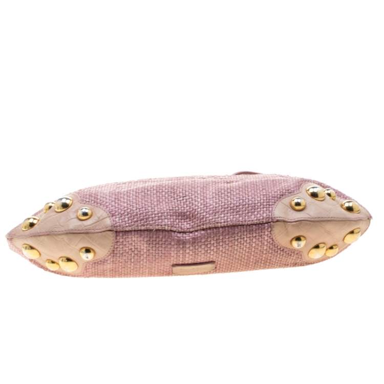 Pre Owned Moschino Pink/Beige Jute and Leather Hobo