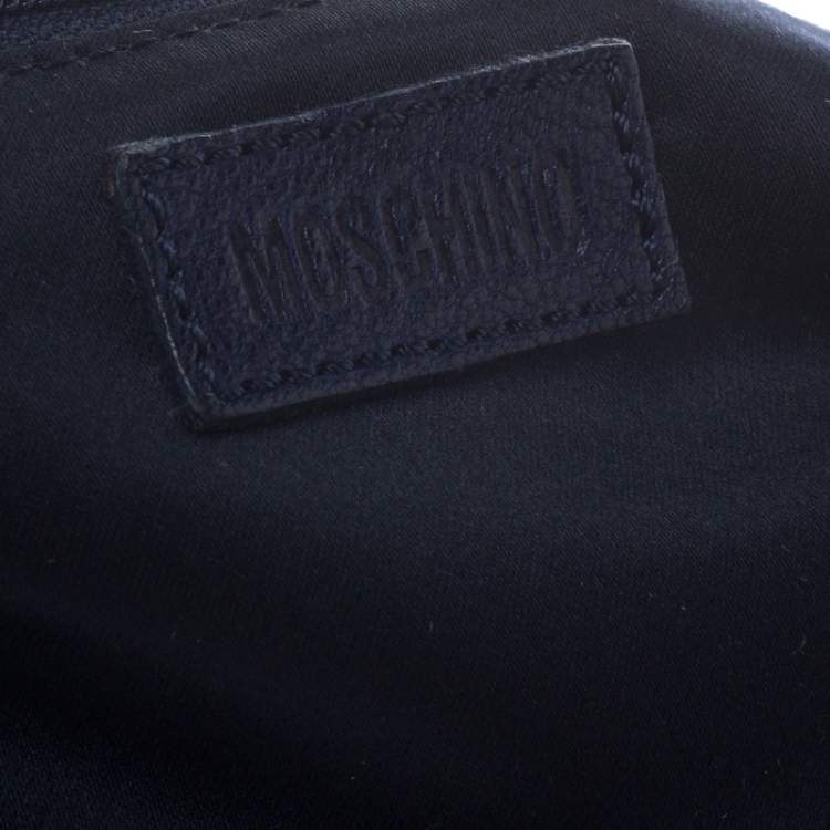 Pre Owned Moschino Navy Blue Leather Studded Fringe Hobo 