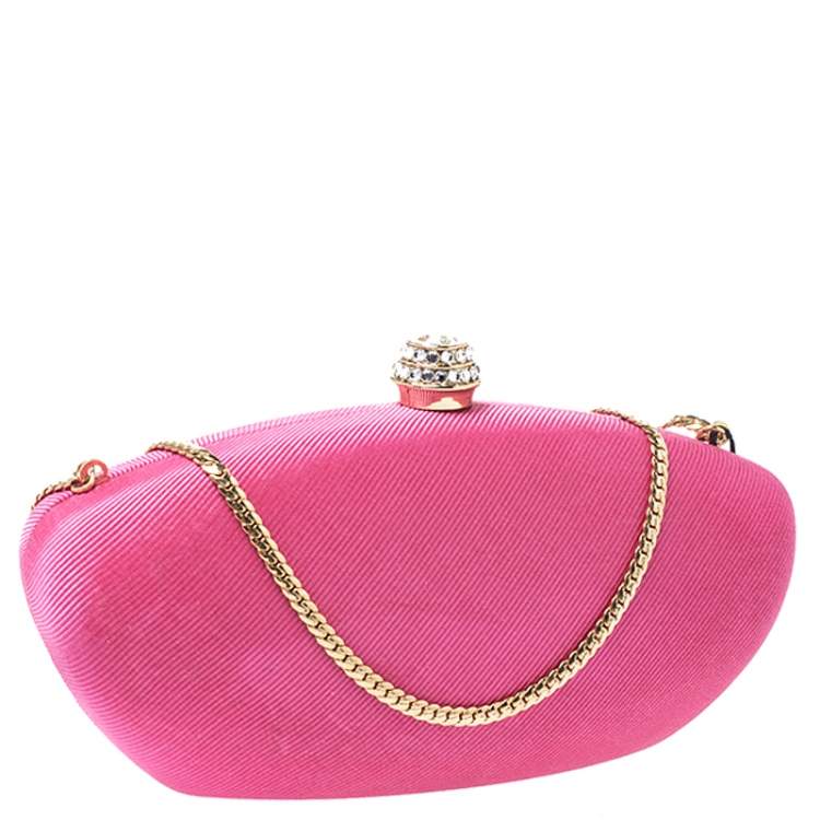 Pre Owned Moschino Pink Canvas Chain Clutch