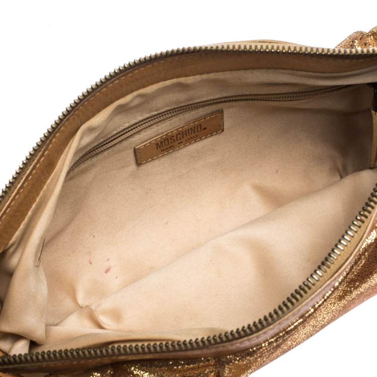 Pre Owned Moschino Gold Iridescent Leather Shoulder Bag