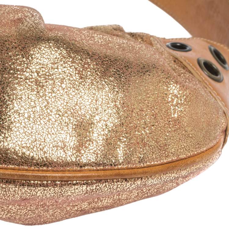 Pre Owned Moschino Gold Iridescent Leather Shoulder Bag