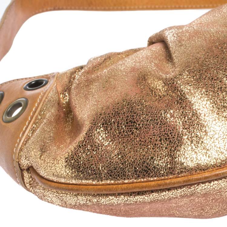 Pre Owned Moschino Gold Iridescent Leather Shoulder Bag