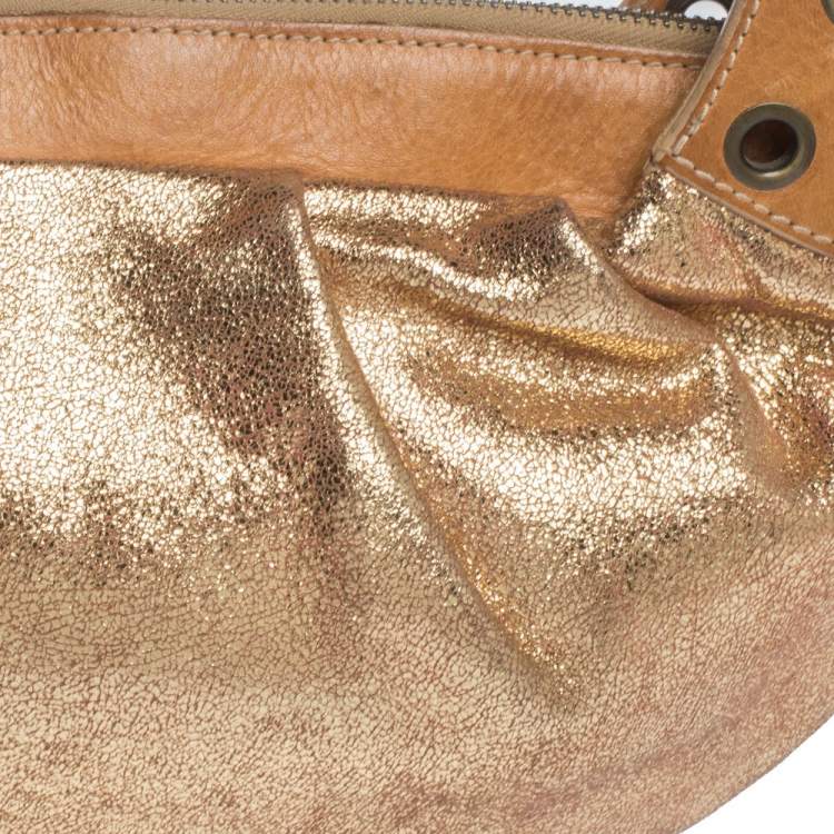 Pre Owned Moschino Gold Iridescent Leather Shoulder Bag