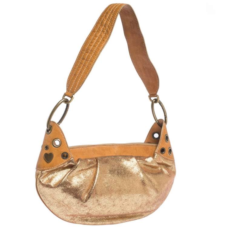 Pre Owned Moschino Gold Iridescent Leather Shoulder Bag
