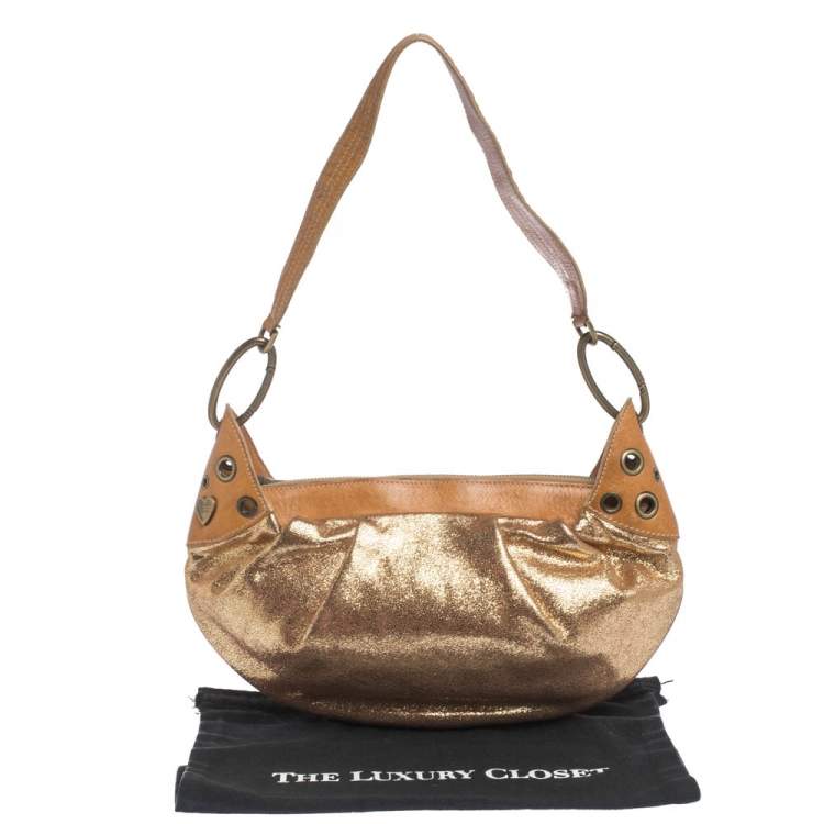 Pre Owned Moschino Gold Iridescent Leather Shoulder Bag