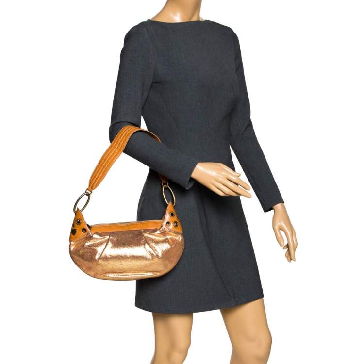 Pre Owned Moschino Gold Iridescent Leather Shoulder Bag