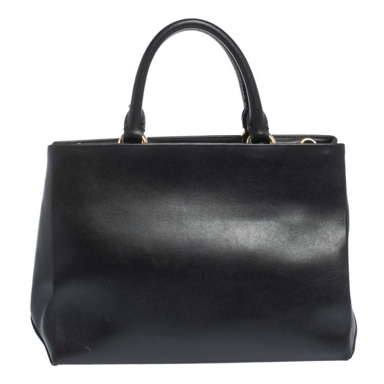 Pre Owned Moschino Black Floral Applique Leather Tote