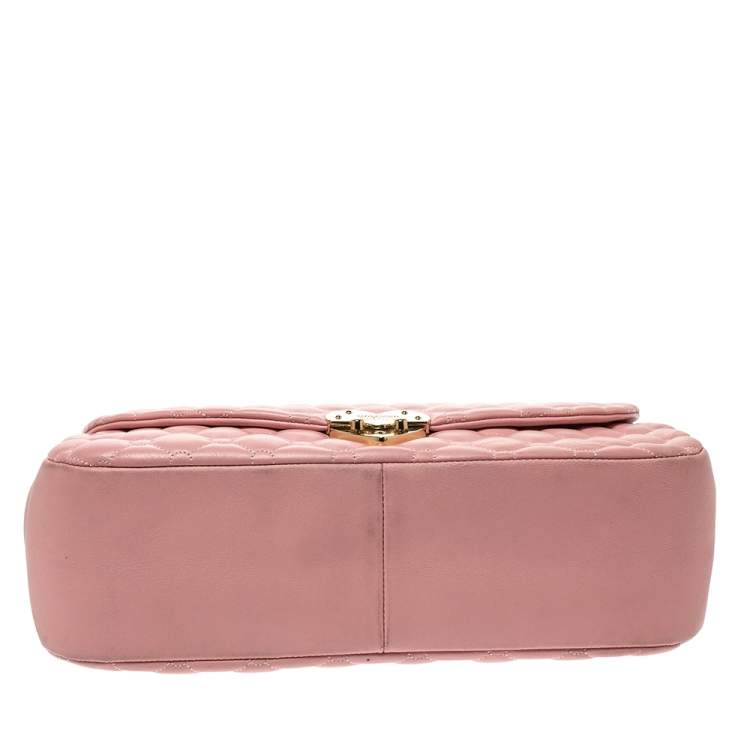 Pre Owned Moschino Pink Quilted Leather Heart Clasp Shoulder Bag