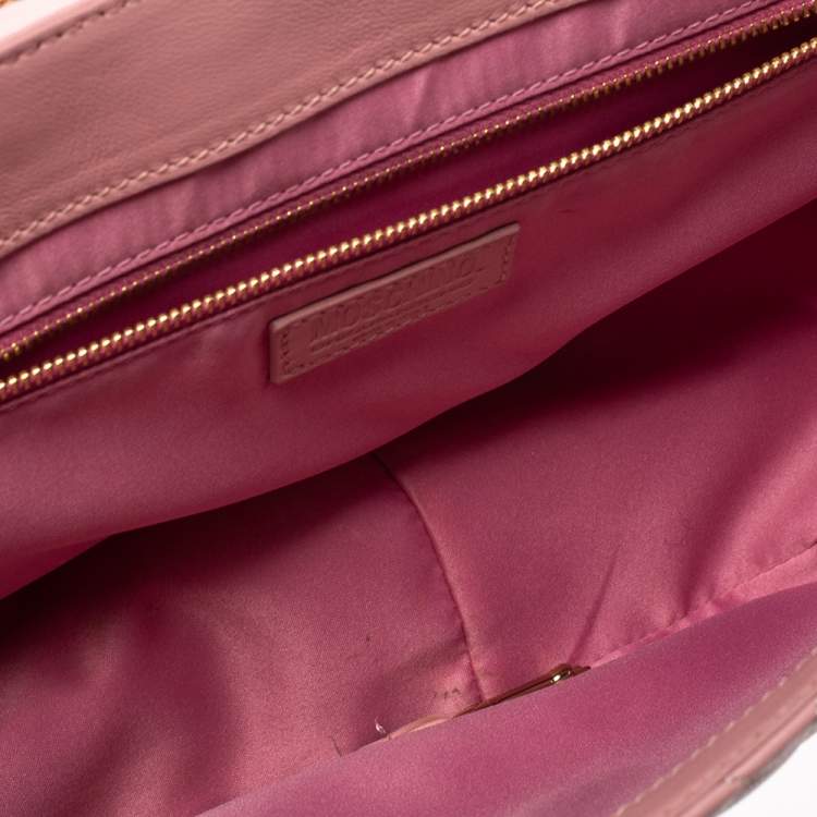 Pre Owned Moschino Pink Quilted Leather Heart Clasp Shoulder Bag