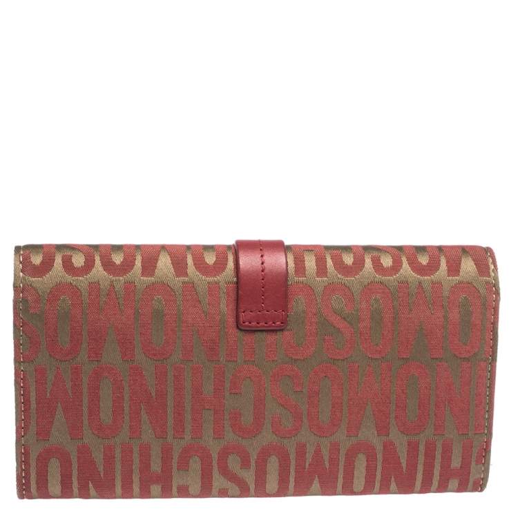 Pre Owned Moschino Red/Beige Signature Fabric and Leather Buckle Flap Wallet