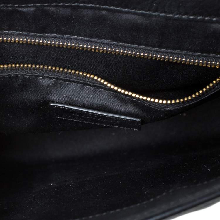 Pre Owned Moschino Black Star Embroidered Leather Flap Heart Lock Chain Bag