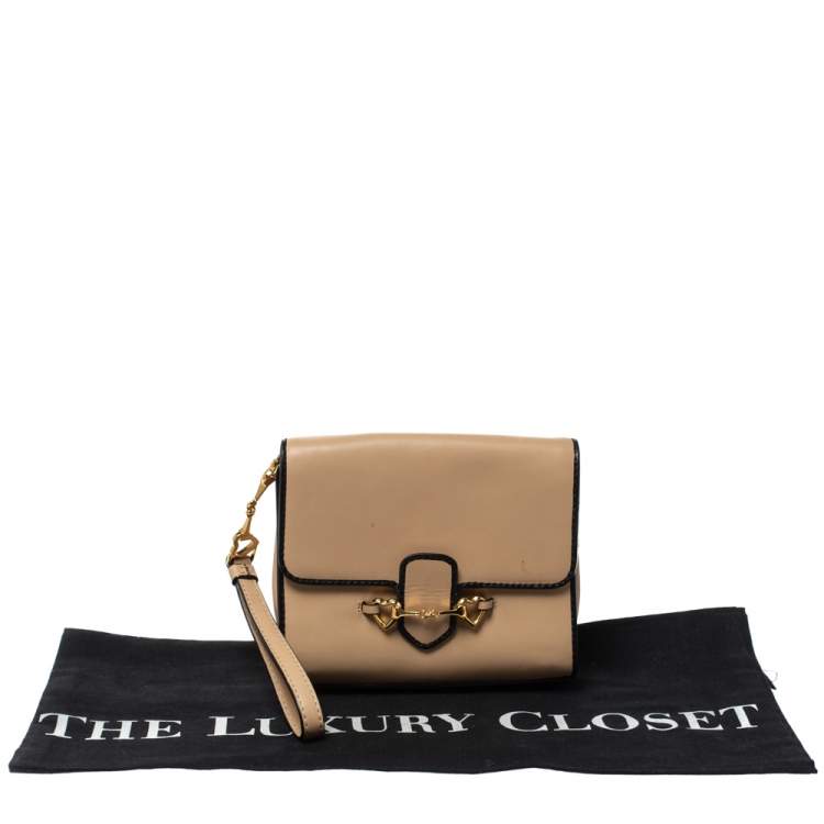 Pre Owned Moschino Beige Leather Flap Wristlet Clutch
