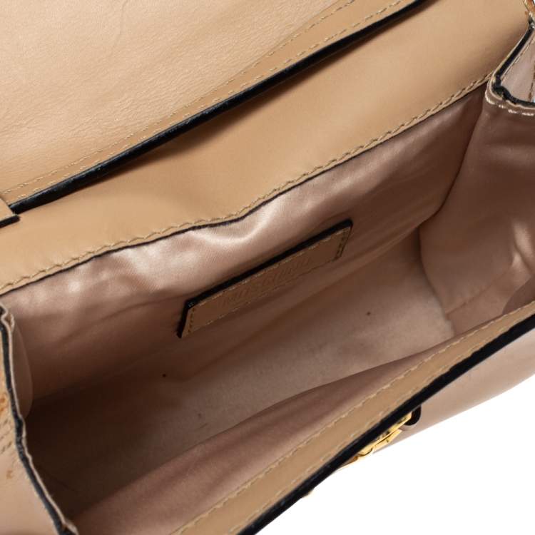 Pre Owned Moschino Beige Leather Flap Wristlet Clutch