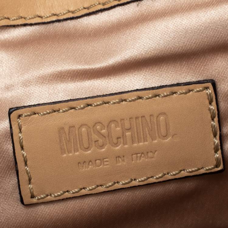 Pre Owned Moschino Beige Leather Flap Wristlet Clutch