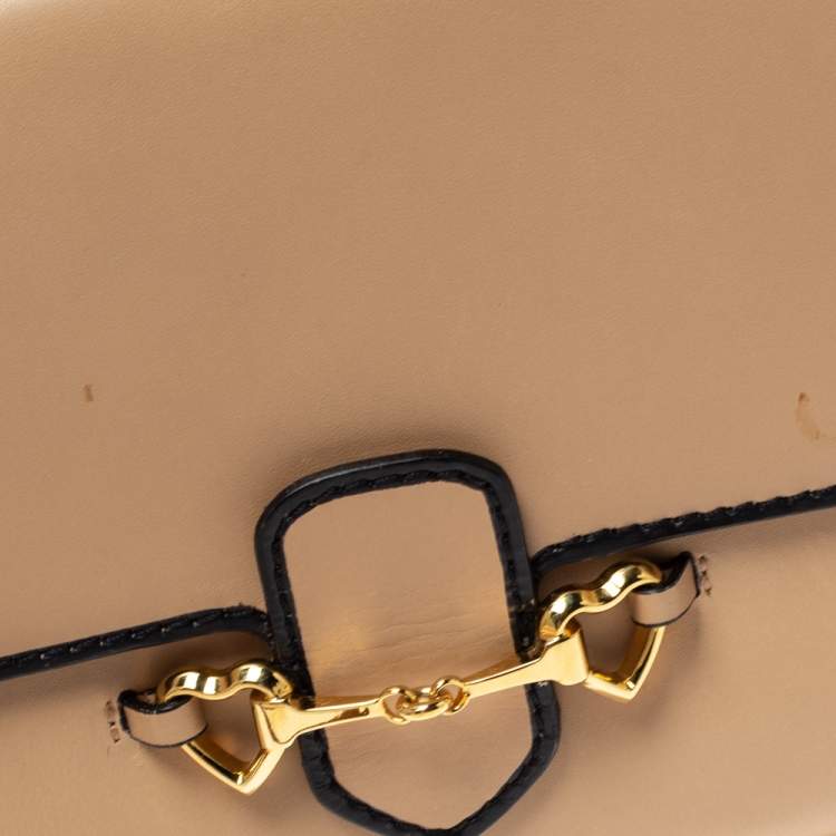 Pre Owned Moschino Beige Leather Flap Wristlet Clutch