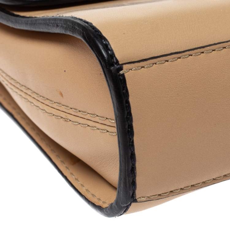 Pre Owned Moschino Beige Leather Flap Wristlet Clutch